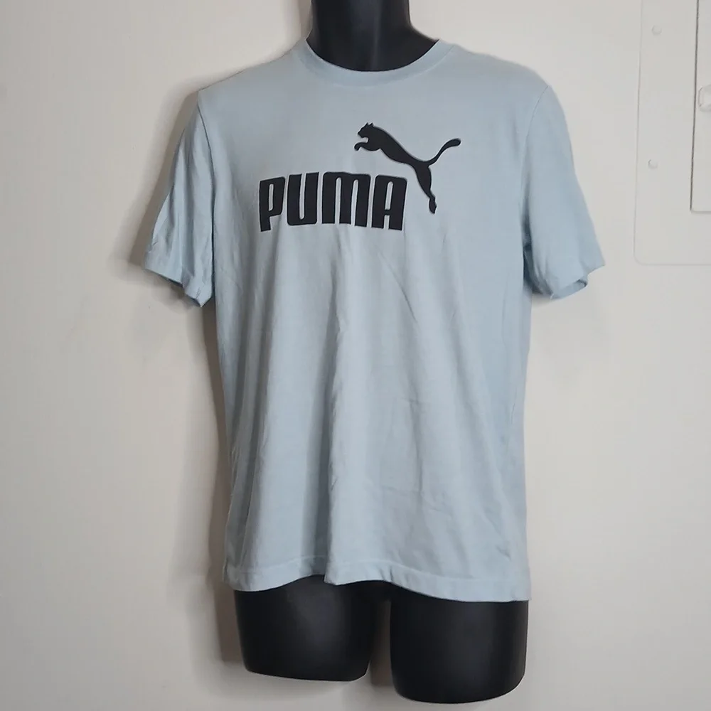 PUMA mens baby blue logo tee shirt size medium - Picture 1 of 11